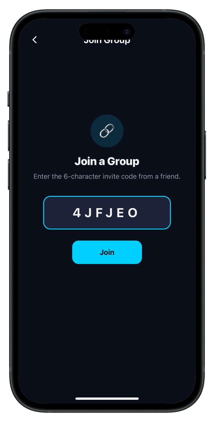 Join a group screen with invite code entry