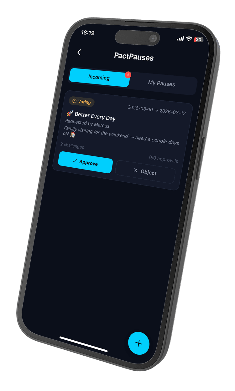 PactPause voting screen for community-approved challenge pauses