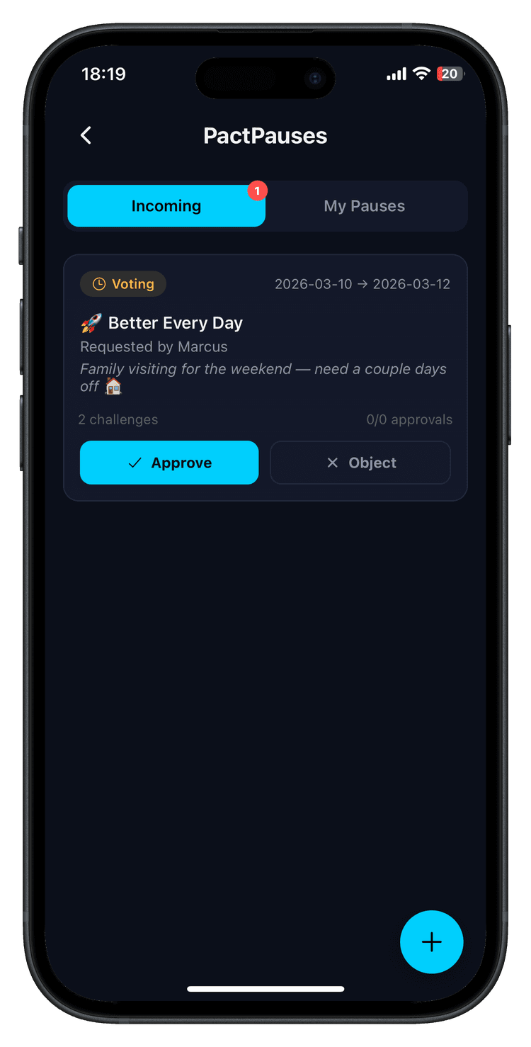 Daily Pact PactPause screen
